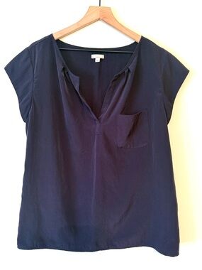 GAP Navy Split Neck Pocket Blouse | Short Sleeve Top | Size L